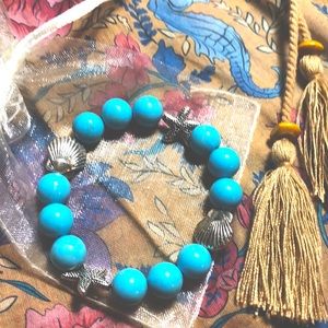 Turquoise Howlite & Sterling Silver Seashell & Starfish Mermaid Bracelet